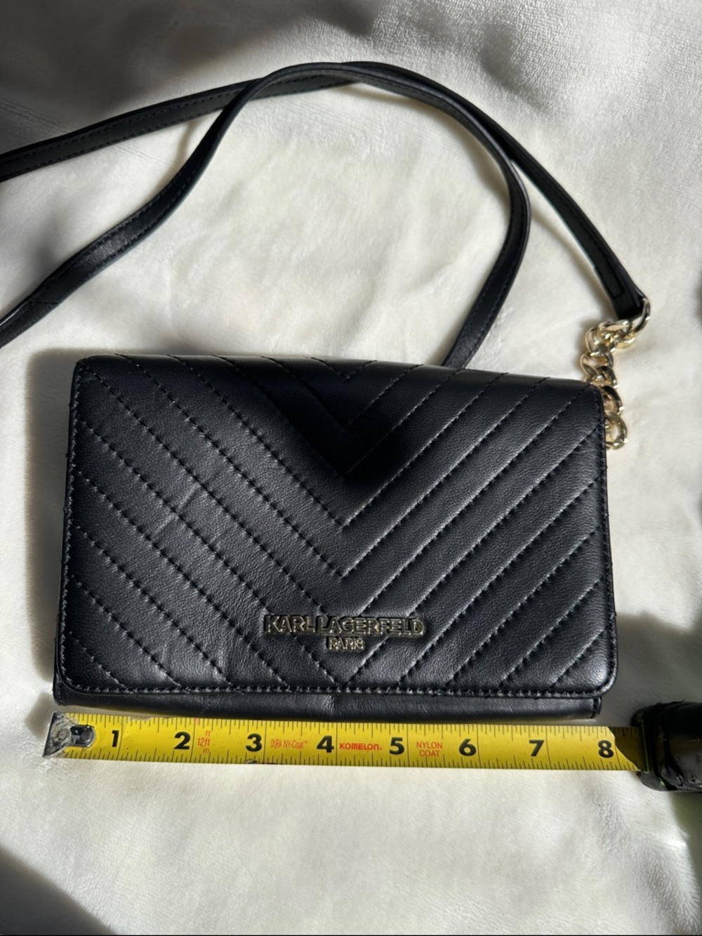 Karl Lagerfeld Black Quilted Chevron Crossbody with Gold Accents